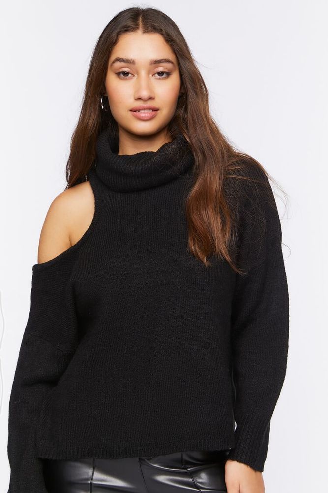 Women's Open-Shoulder Turtleneck Sweater in Black Medium