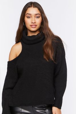 Women's Open-Shoulder Turtleneck Sweater in Black Large