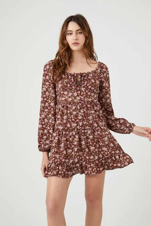 knee length dresses for ladies Plus Size Floral Ruffle Mini Dress main image 1
