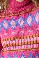 Women's Turtleneck Geo Print Sweater in Pink Medium