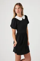 Women's Collar Puff-Sleeve Mini Dress in Black Small