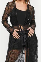 Women's Sheer Lace Longline Jacket in Black Small