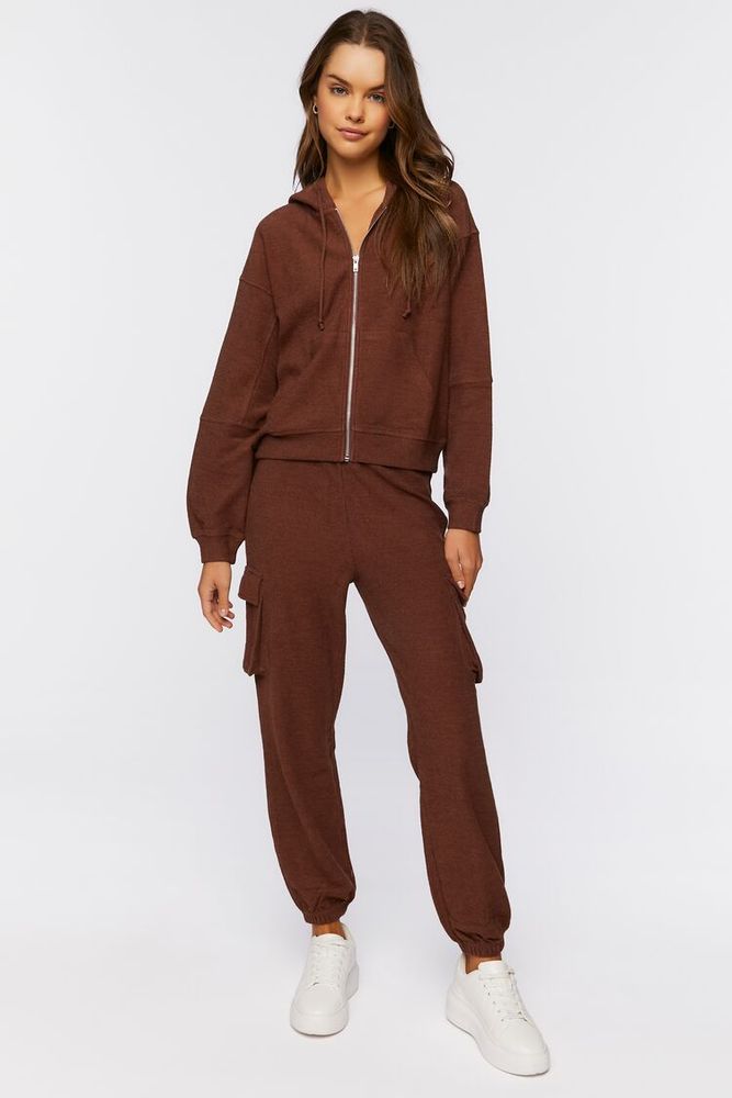 Women's French Terry Cargo Drawstring Joggers Chocolate