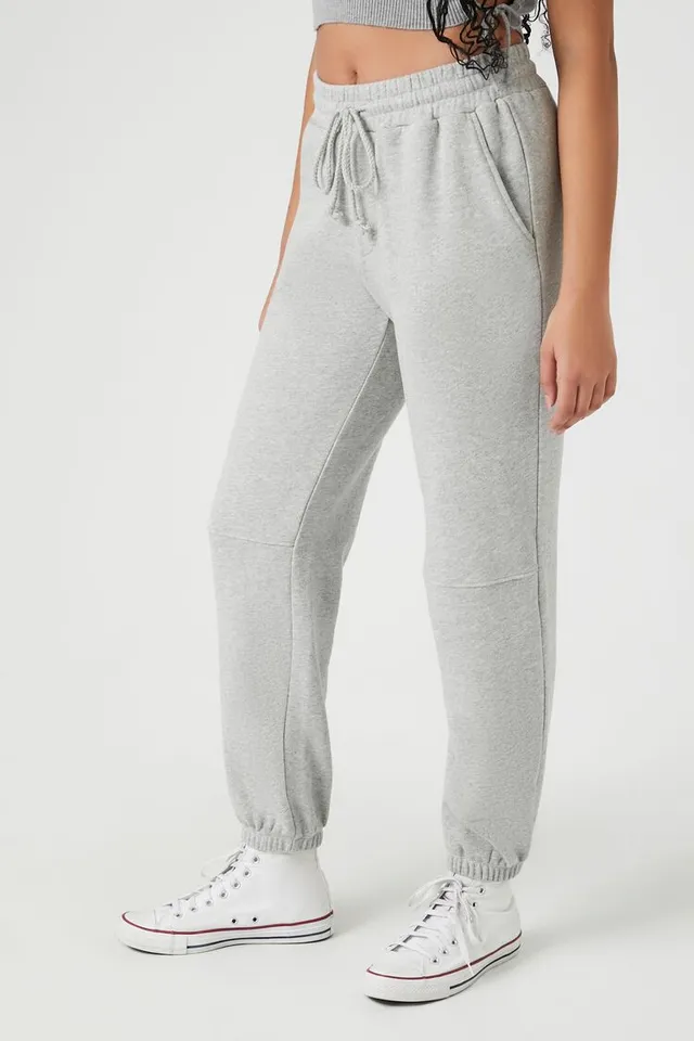 Forever 21 Women's French Terry Drawstring Joggers in Heather Grey