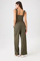 Women's Drawstring Wide-Leg Jumpsuit in Olive, XL