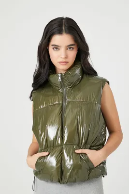 Women's Quilted Puffer Vest in Olive, XL