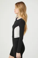 Women's Colorblock Crew Crop Top in Black/Vanilla Small