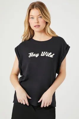 Women's Stay Wild Cap-Sleeve T-Shirt in Black/Cream Medium