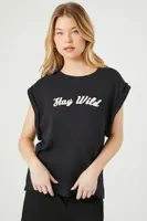 Women's Stay Wild Cap-Sleeve T-Shirt in Black/Cream Large