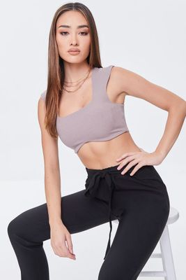 Women's Ribbed Knit Crop Top in Ash Brown Large