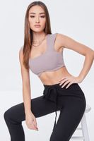 Women's Ribbed Knit Crop Top in Ash Brown Large