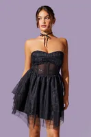 Women's Caged Mesh Sweetheart Mini Dress in Black Small