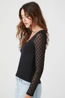 Women's Ribbed Lattice-Sleeve Top