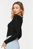 Women's Halter Cutout Long-Sleeve Bodysuit in Black Small