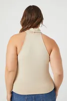 Women's Sleeveless Turtleneck Top in Taupe, 2X