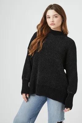 Women's Ribbed Mock Neck Sweater Black