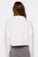 Women's Fuzzy Half-Zip Sweater in White Medium