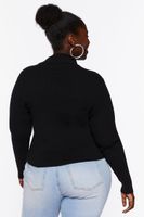 Women's Ribbed Lace-Up Sweater in Black, 0X