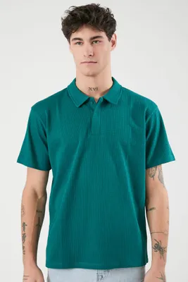 Men Waffle Knit Polo Shirt Hunter