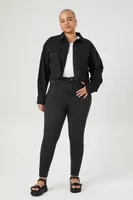 Women's Twill Cropped Shirt in Black, 0X