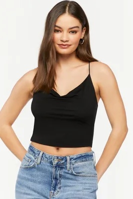 Women's Cowl Neck Crisscross Cropped Cami in Black Medium