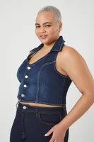 Women's Denim Cropped Halter Top Dark Denim,