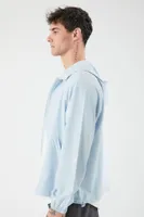 Men Hooded Raglan Zip-Up Jacket in Light Blue Large