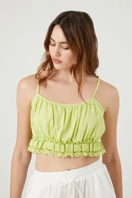 Women's Lace Flounce Cropped Cami in Green Large