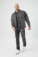 Men Zip-Up Cargo Jacket Dark Grey