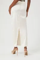 Women's Satin Split-Hem Maxi Skirt in Ivory Large