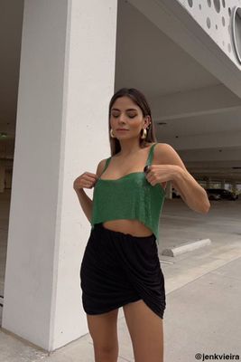 Women's Open-Back Chainmail Crop Top in Green