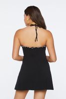 Women's Lettuce-Edge Halter Mini Dress in Black Small