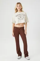 Women's Motorcycle Graphic Cropped T-Shirt in Taupe Large