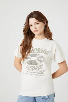 Women's Rhinestone Dance Music Graphic T-Shirt in Cream, S/M