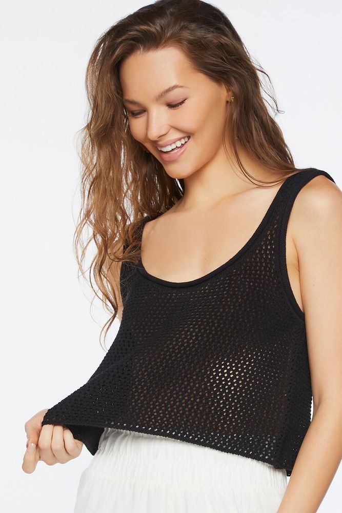 Women's Sheer Crochet Tank Top in Black Small