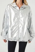 Women's Metallic Toggle Drawstring Shacket in Silver Small