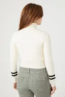 Women's Striped Turtleneck Sweater in Cream/Black Medium