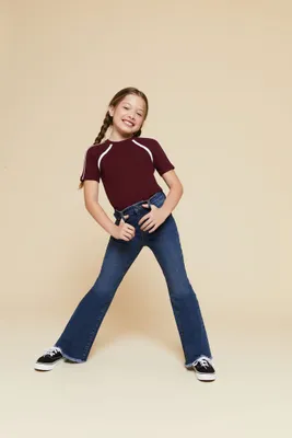Girls Frayed Flare-Leg Jeans (Kids) in Medium Denim, 11/12