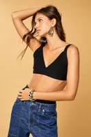 Women's Sweater-Knit Crop Top in Black, XL