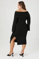 Women's Off-the-Shoulder Sweater Dress in Black, 1X