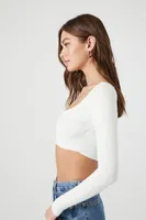 Women's Sweater-Knit Cutout Crop Top in Vanilla Large