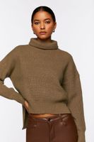 Women's Rolled Turtleneck Drop-Sleeve Sweater in Walnut Medium