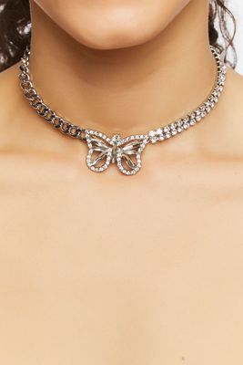 Women's Butterfly Rhinestone Choker Necklace in Clear/Silver