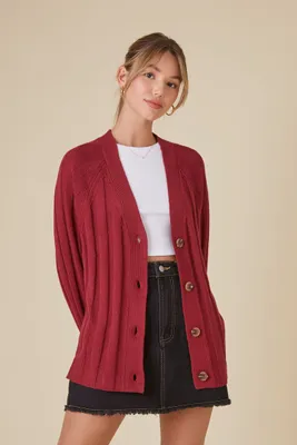 Women's Ribbed Cardigan Sweater in Burgundy Small