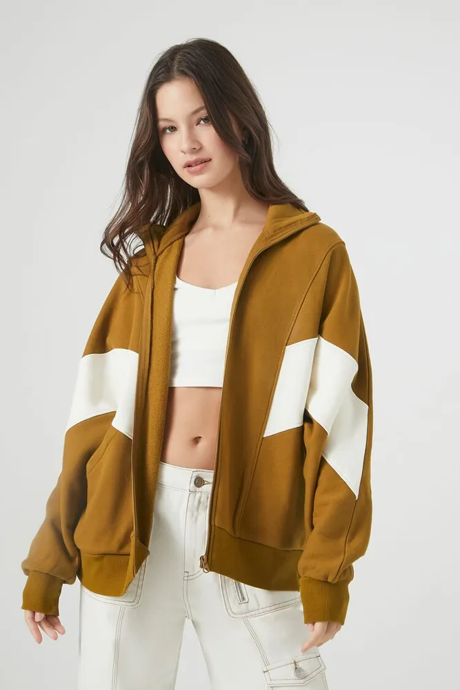 Women's French Terry Colorblock Jacket Cigar/Vanilla