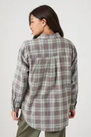 Women's Plaid Flannel Floral Graphic Shirt in Sage Large