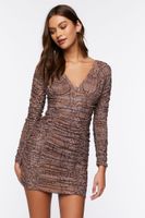 Women's Mesh Snakeskin Print Mini Dress in Brown Small