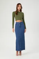 Women's Ribbed Knit Crop Top in Cypress Large