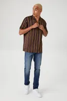 Men Satin Striped Short-Sleeve Shirt in Cocoa Large