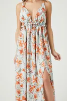 Women's Floral Print Cami Midi Dress in Mint/Orange Small